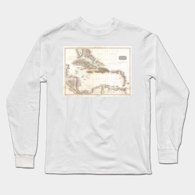 Vintage Map of The Caribbean (1818) Long Sleeve T-Shirt by Bravuramedia